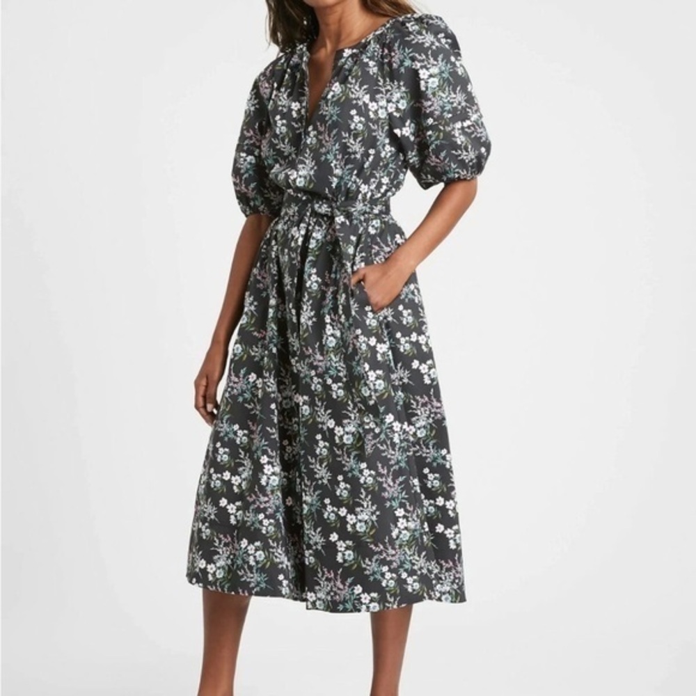Banana Republic Black and White Puff Sleeve Sundress